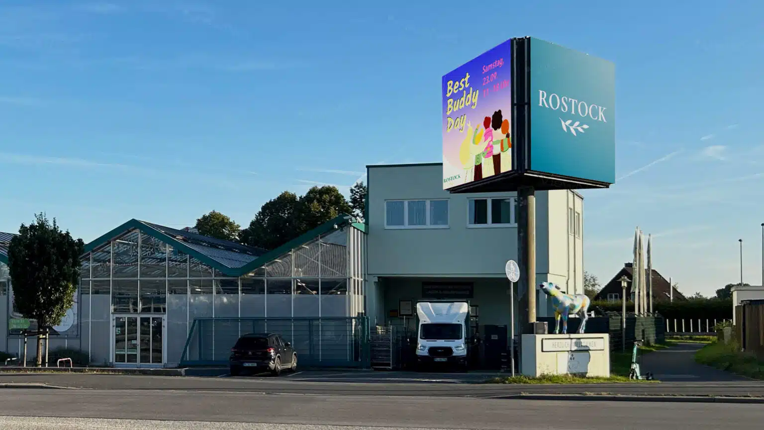 Digital LED Reklameskilt foran Gartencenter Rostock